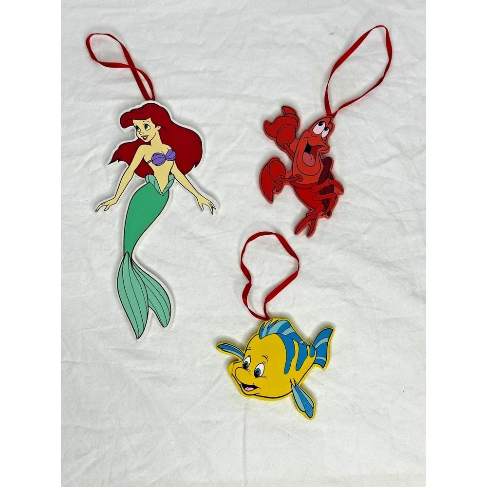 Little Mermaid Ornament Wood 3 Flounder Sebastian Kurt Adler Disney 1992